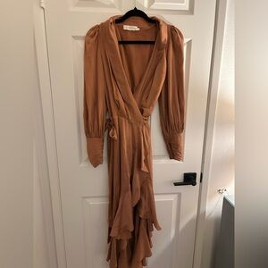 Zimmermann Rust Long Sleeve Wrap Dress